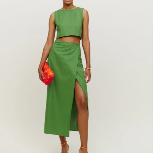 Spring Street Solid Color Cropped Small Top Slim Fit Mid Length Skirt Set-Fancey Boutique
