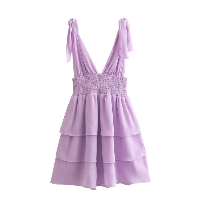 Spring Women Clothing Casual Purple Layered Lace Up Tiered Dress-Purple-Fancey Boutique