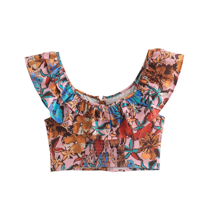 Spring Sleeveless Printing Suit Pink Vest Western Skirt Set Women-Fancey Boutique