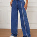 Spring Summer Women Straight Wide Leg Jeans Frayed Stitching All Match Slimming-Blue-Fancey Boutique