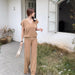 Solid Color Knitted Casual Suit Women Korean Style Simple Short Sleeve Pullover Two Piece Set Women-Fancey Boutique