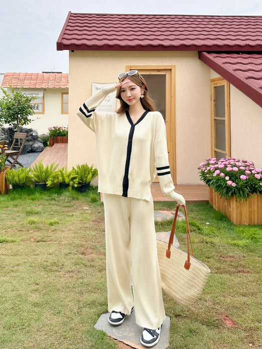 Knitted Suit Women Loose All Match Round Neck Top High Waist Slim Look Trendy Two Piece Trendy Trouser-Fancey Boutique