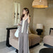 V Neck Vest Knitted Split Top Color Matching Wide Leg Pants Knitted Two Piece women Suit-Brown-Fancey Boutique