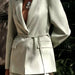 Women Spring Solid Thin Belt Blazer Blouse Pants Set-Fancey Boutique