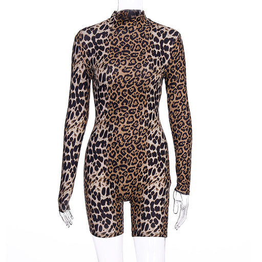 Color-Leopard-Autumn Turtleneck Pullover Long Sleeve Sexy Romper-Fancey Boutique