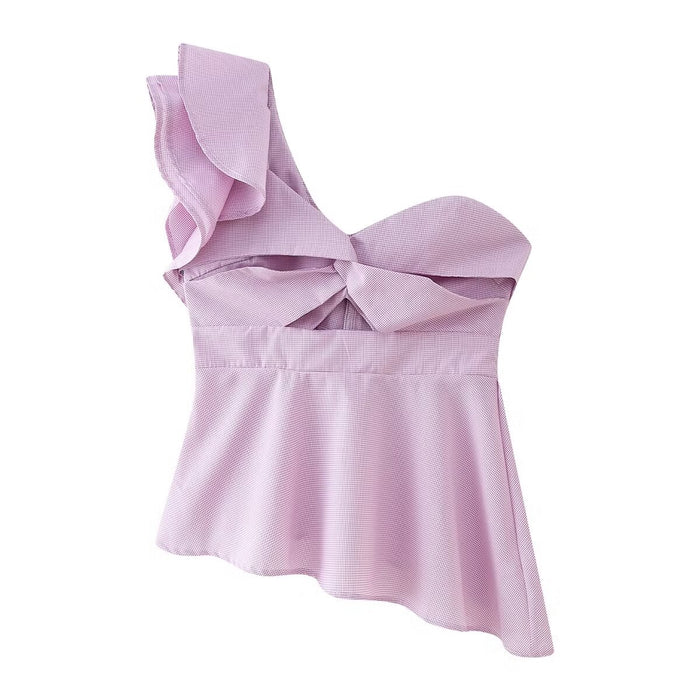 Spring Women Clothing Off Shoulder Short Sexy Waist Niche Design Off Shoulder Top-Purple-Fancey Boutique