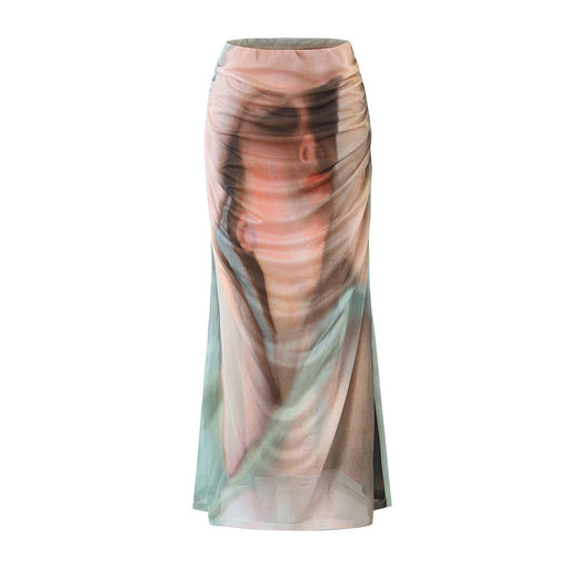 Summer Mesh Positioning Printing Women Tube Top Wrapped Chest Vest Elastic Waist Skirt Set-Skirt-Fancey Boutique