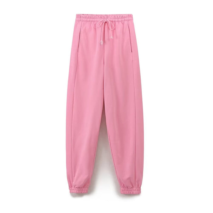 Women Clothing Sports Casual Suit Short Sleeve T Shirt Cotton Jogger Pants-Orange Pink Pants-Fancey Boutique