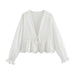 Spring Women Vintage Casual All Matching Simple Embroidered Long Sleeved Top-White-Fancey Boutique