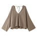 Summer Women Drawstring Design Blouse Pleated Effect Casual Pants-Brown Coat-Fancey Boutique