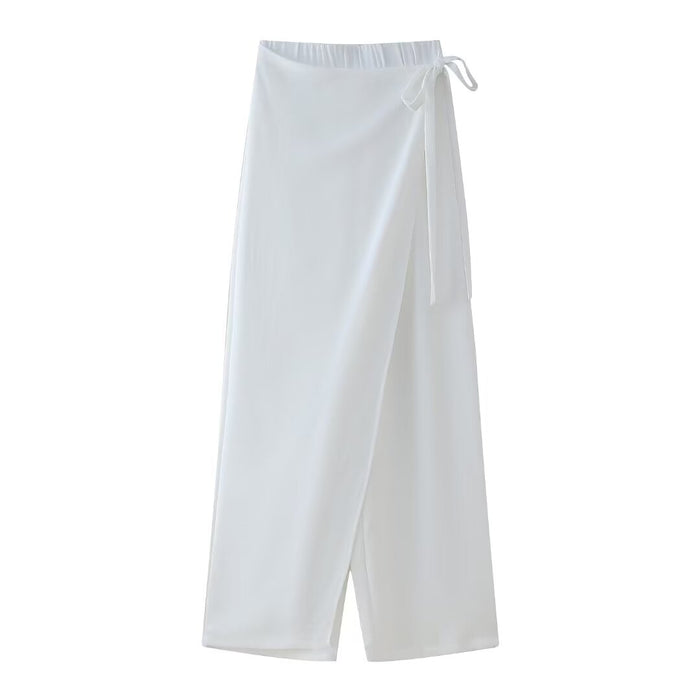 Spring Elegant Vertical Double Breasted Top Sarong Pants-White Pants-Fancey Boutique