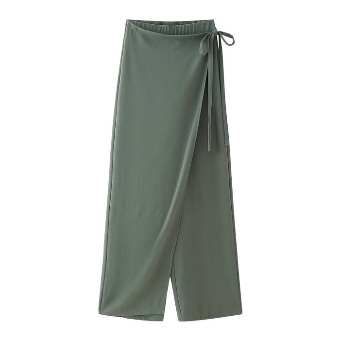 Spring Elegant Vertical Double Breasted Top Sarong Pants-Green Pants-Fancey Boutique