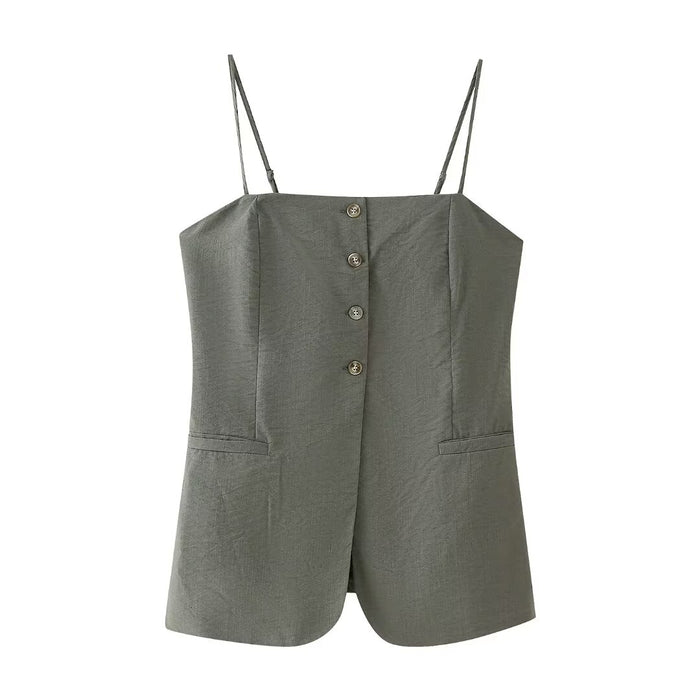 Women RA Linen Blend Short Kimono Shirt Sling Work Pant Set-Green Sling Top-Fancey Boutique