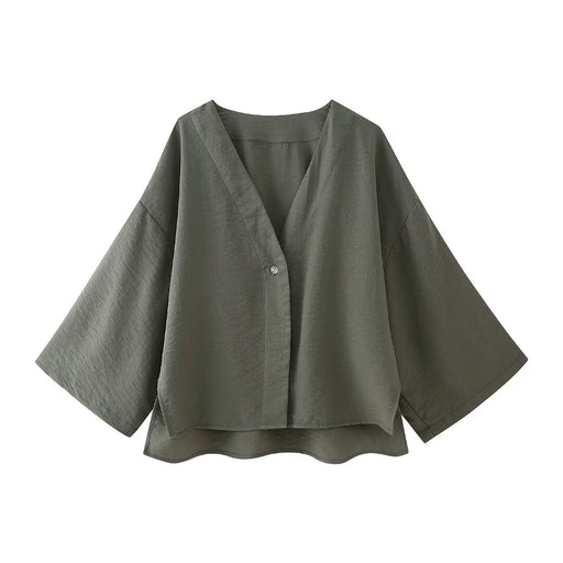 Women RA Linen Blend Short Kimono Shirt Sling Work Pant Set-Green Shirt-Fancey Boutique