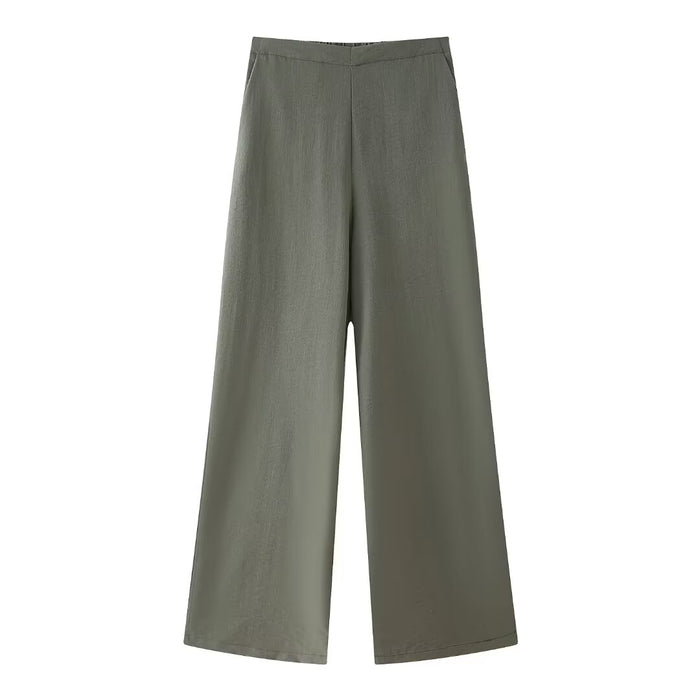 Women RA Linen Blend Short Kimono Shirt Sling Work Pant Set-Green Trousers-Fancey Boutique
