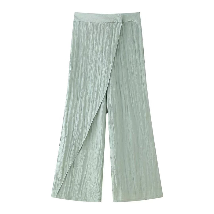 Spring Women Clothing Wrinkle Effect Shirt Wrapping Towel Pants-Green Pants-Fancey Boutique