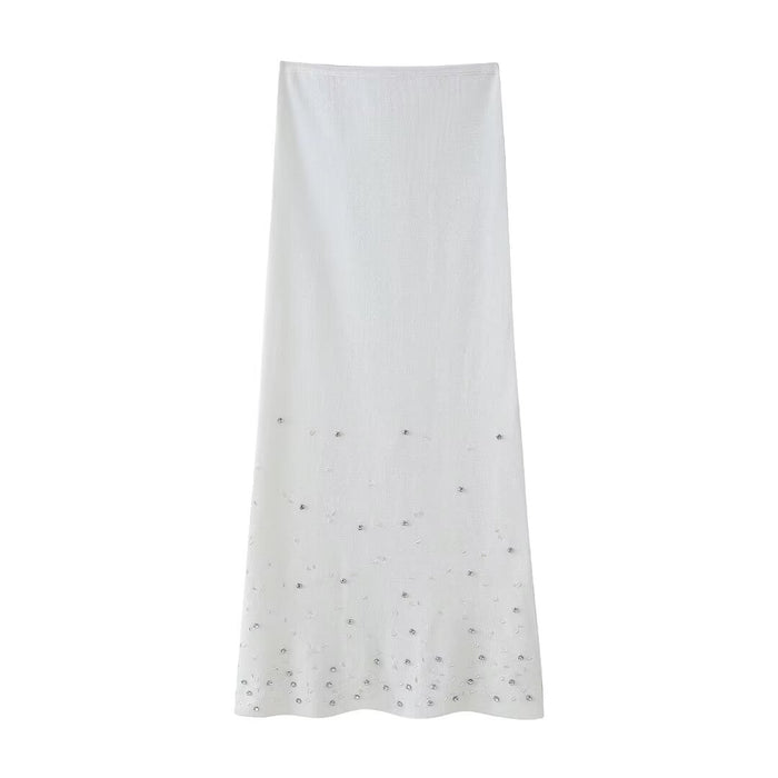 Beaded Short Knitted Top Women Midi Skirt Knitted Skirt Set-White Skirt-Fancey Boutique