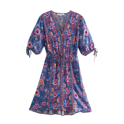 Spring Women Clothing Casual Positioning Rayon Single Breasted Dress-Blue-Fancey Boutique