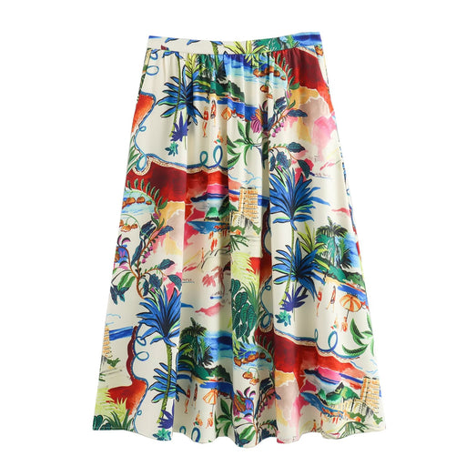 Women Clothing Short Sleeve Printed Shirt Mid Length Skirt Set-Skirt-Fancey Boutique