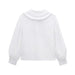 Women Solid Color Peter Pan Collar Long Sleeved Shirt Poplin Shirt-Fancey Boutique