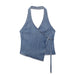 Spring Women Clothing Denim Hanging Collar Double Breasted Top-Blue-Fancey Boutique