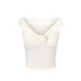 Niche Design Pleated Floral Top for Women Summer Pure Sexy off Shoulder Exposed Lock Sexy Vest-White-Fancey Boutique