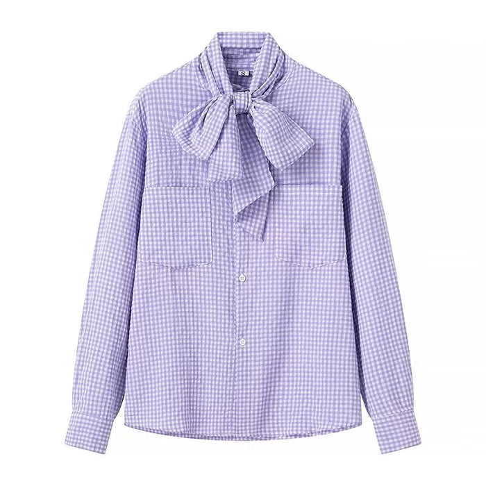 Summer Women Clothing Stylish Simple Butterfly Collar Long Sleeve Shirt Top-Violet-Fancey Boutique