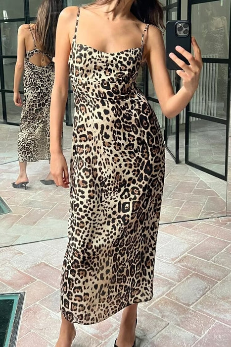 Women Clothing Summer Sexy Animal Print Midi Dress-Fancey Boutique