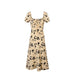 French Vintage Floral Square Collar Puff Sleeve Dress Women Summer Waist Controlled Slimming Dress-Fancey Boutique