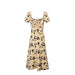 French Vintage Floral Square Collar Puff Sleeve Dress Women Summer Waist Controlled Slimming Dress-Multi-Fancey Boutique
