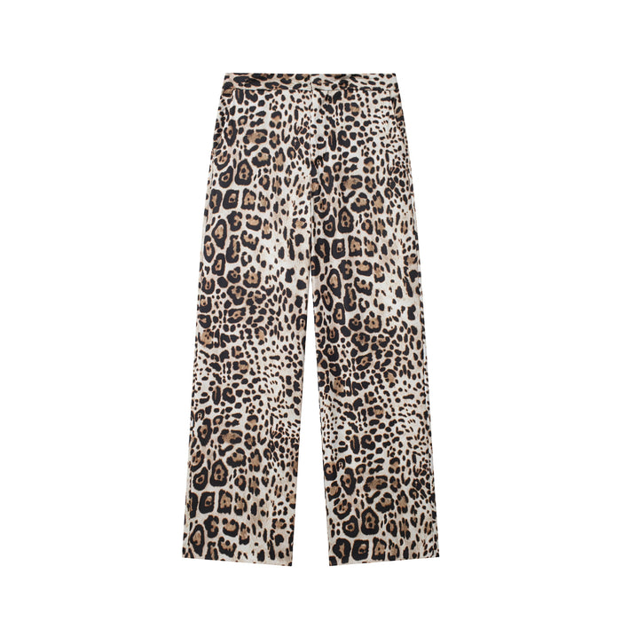 Summer Women Clothing Leopard Print Shirt Straight Leg Pants-Leopard Print Trousers-Fancey Boutique