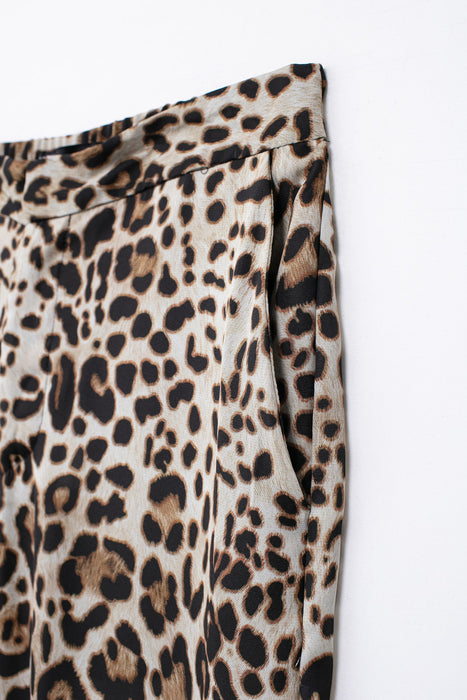 Summer Women Clothing Leopard Print Shirt Straight Leg Pants-Fancey Boutique