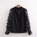 Autumn Long Sleeve Round Neck Petal Sleeve Top Women Clothing Organza-Black-Fancey Boutique