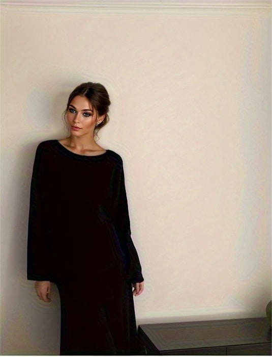 Autumn Winter Elegant Knitting Suit Women Off Shoulder Sweater Top Elastic Waist Fishtail Skirt-Black-Fancey Boutique