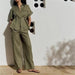 Women Clothing Summer Linen Adjustable Waist Shirt Straight Leg Pants Suit-Fancey Boutique