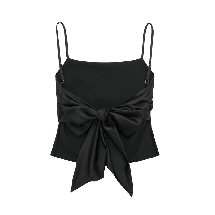 Women Solid Color Slim Fit Bow Decorative Strap Top-Fancey Boutique