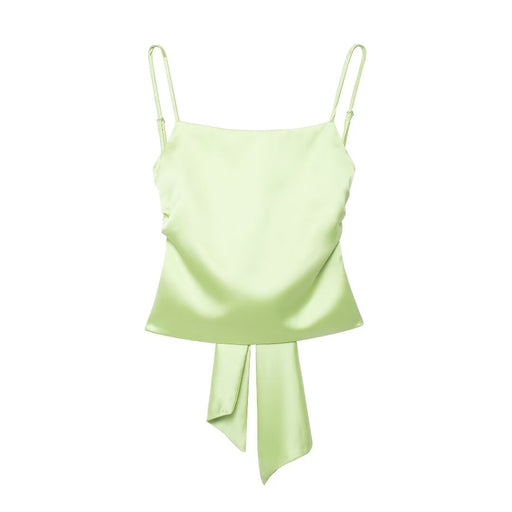 Women Solid Color Slim Fit Bow Decorative Strap Top-Green-Fancey Boutique