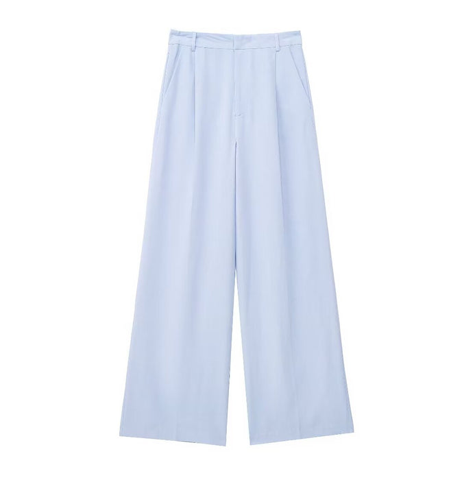 Spring Linen Loose Shirt Pleated Draping Pants-Blue Pants-Fancey Boutique