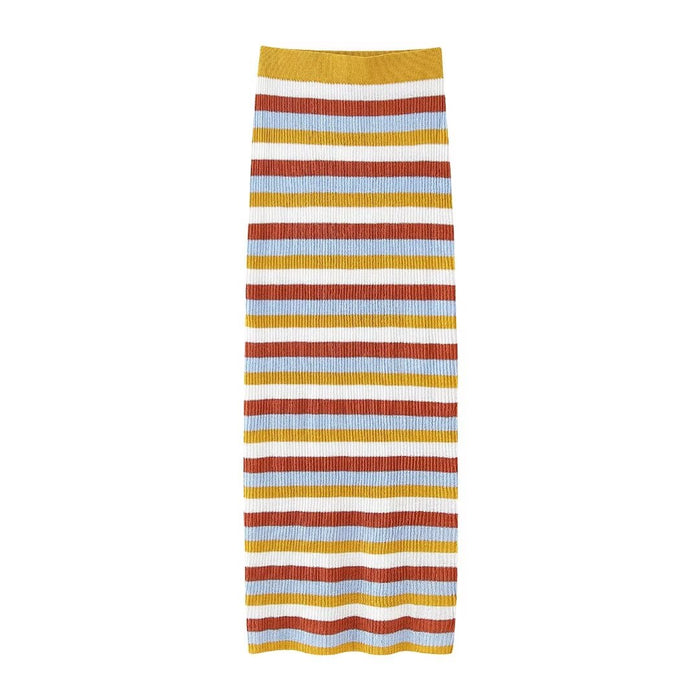 Spring Women Clothing Knitted Striped Coat Dress-Multicolor Skirt-Fancey Boutique