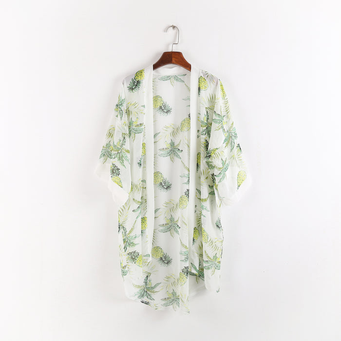 Pineapple Travel All Match Beach Sun Protection Cardigan Blouse-Fancey Boutique