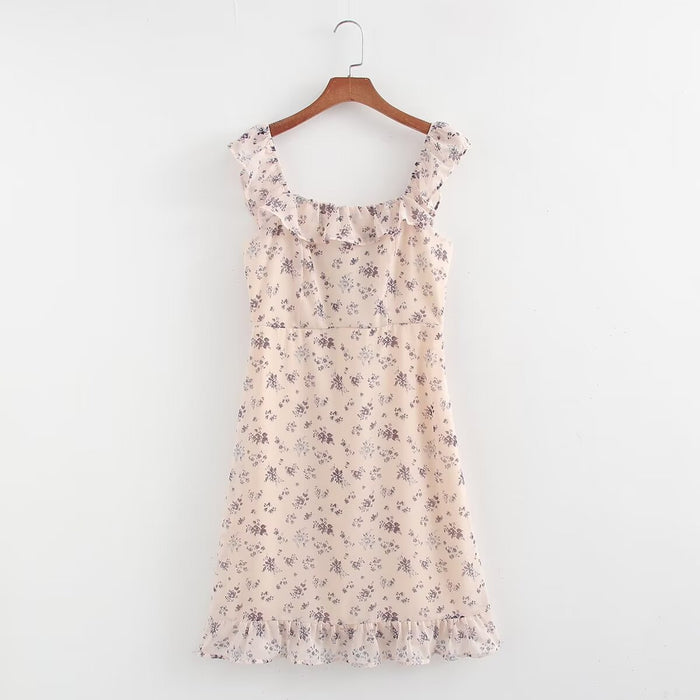 Autumn French Pastoral Girlish Fresh Lace Square Collar Floral Dress-Fancey Boutique