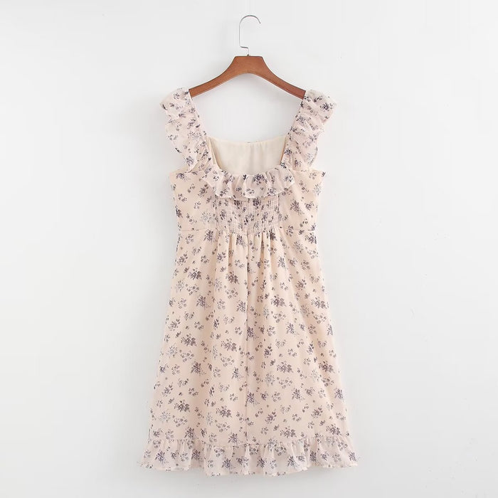 Autumn French Pastoral Girlish Fresh Lace Square Collar Floral Dress-Fancey Boutique