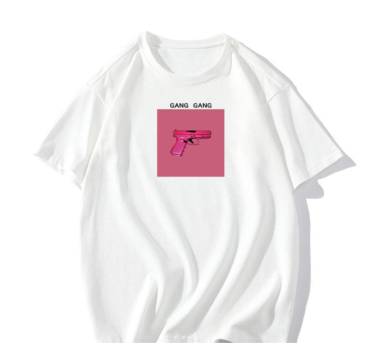 Printed T Shirt Women Summer Loose Round Neck Cotton Short Sleeve Top-Fancey Boutique