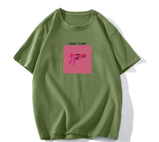 Printed T Shirt Women Summer Loose Round Neck Cotton Short Sleeve Top-Green-Fancey Boutique