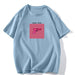Printed T Shirt Women Summer Loose Round Neck Cotton Short Sleeve Top-Fog and haze blue-Fancey Boutique