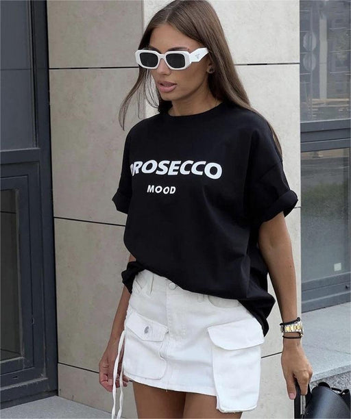 Letter Graphic Printed T Shirt Women Cotton Round Neck Loose Short Sleeves Top-Fancey Boutique