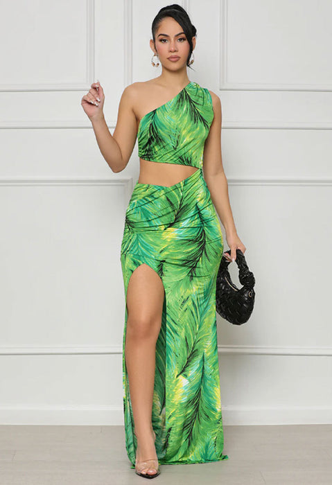 Women Clothing Dress Long Printed Casual Design Dress-Green-Fancey Boutique