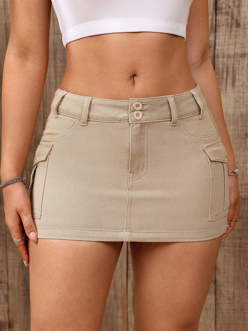 Summer Women Denim Skirt Trendy Tight Cargo Pocket Hip Skirt-Khaki-Fancey Boutique