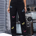Women Spring Summer Elastic Straight Leg Denim Trousers Butterfly Print Casual Slimming Black-Black-Fancey Boutique