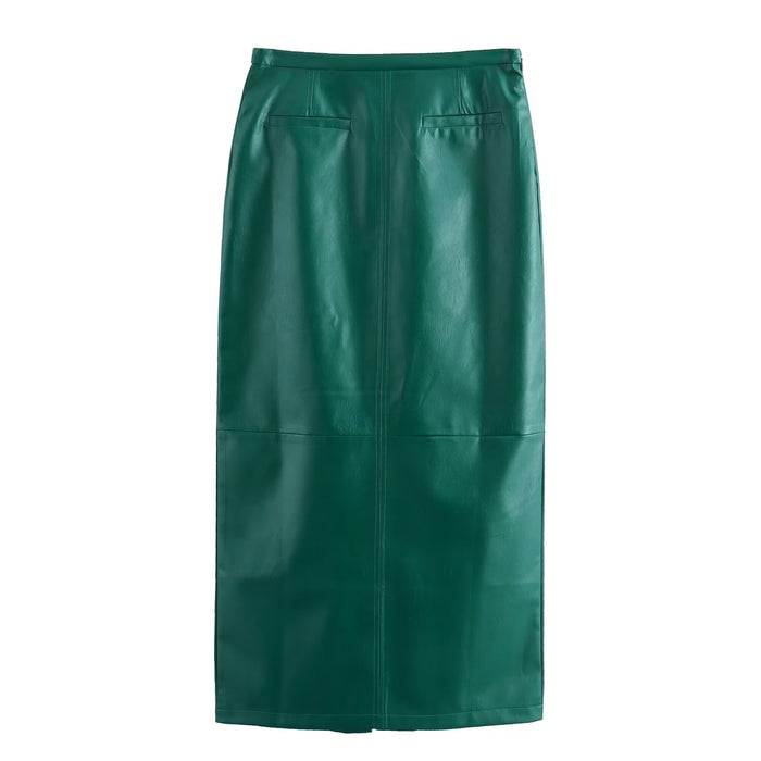 Women Clothing Summer Leather Straight Cut Blazer Straight Skirt Sets-Skirt-Fancey Boutique